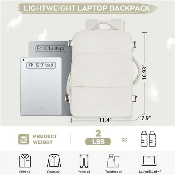 Airline approved large travel backpack carry on personal item bag for women beig main image 7